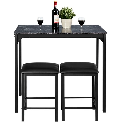 3 Piece Counter Height Dining Set Faux Marble Table 2 Chairs Kitchen Bar 8 3 Piece Counter Height Dining Set Faux Marble Table 2 Chairs Kitchen Bar - Image 8