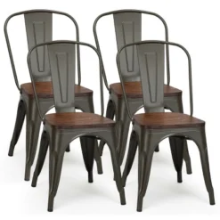 Costway Set Of 4 Metal Dining Side Chair Wood Seat Stackable -Costway GUEST 47b74444 da2d 49f8 a9dd ed87fdf81519