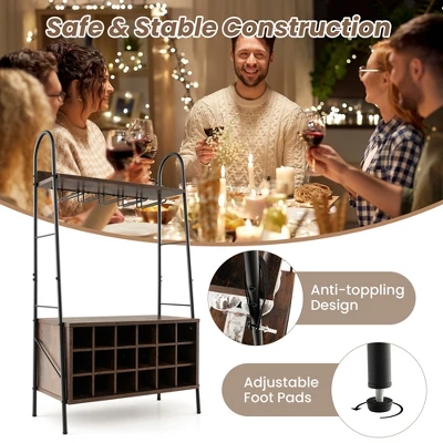 Costway Industrial Rack Freestanding Bottle Holder With Stemware Holder & Open Shelves 4 Costway Industrial Rack Freestanding Bottle Holder With Stemware Holder & Open Shelves - Image 4