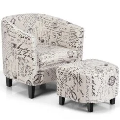 Costway Barrel Modern Accent Tub Upholstered Chair French Print W/ Ottoman 12 Costway Barrel Modern Accent Tub Upholstered Chair French Print W/ Ottoman -Costway GUEST 485ccb98 d79d 4129 a2df a429b0dc451d