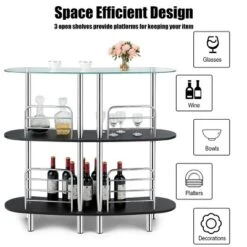 Costway Decorative Storage Cabinets Home Liquor Pub Table W/Tempered Glass Top & 2 Shelves -Costway GUEST 48649da6 df48 4bcb 8537 179831c667fe