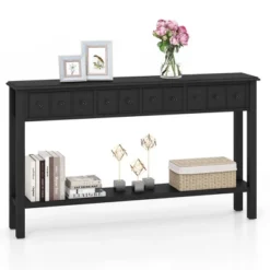 Costway 60" Console Table Retro Entryway Sofa Table With 4 Drawers & Open Shelf Hallway White/Black -Costway GUEST 48686284 7d26 497f bd59 9ac5a763ab4d