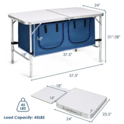 Costway Adjustable Camping Table Aluminum W/ Storage Organizer Grey/Dark Blue -Costway GUEST 4895f0d1 07a7 407d 97c2 3fbca3cfbe00