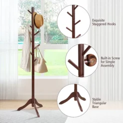Costway Wooden Coat Rack Stand Entryway Hall Tree 2 Adjustable Height W/ 8 Hooks GrayBrown -Costway GUEST 4967a149 9d19 42a9 b6a8 81ed056a5cde