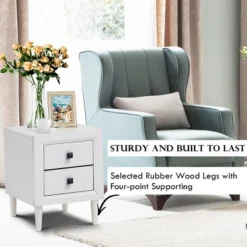 Costway 2 PCs Nightstand End Bedside Coffee Table Wooden Leg Storage Drawers White 15 Costway 2 PCs Nightstand End Bedside Coffee Table Wooden Leg Storage Drawers White -Costway GUEST 498d551c 609f 4622 8ff9 4a98788e554e