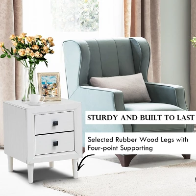 Costway 2 PCs Nightstand End Bedside Coffee Table Wooden Leg Storage Drawers White 7 Costway 2 PCs Nightstand End Bedside Coffee Table Wooden Leg Storage Drawers White - Image 7
