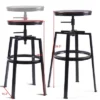 Costway Set Of 2 Vintage Bar Stool Adjustable Wood Metal Design Pub Chairs Industrial Backless