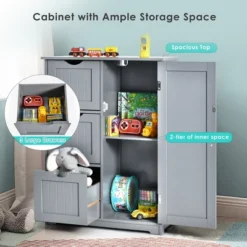 Costway Bathroom Floor Cabinet Side Storage Cabinet With 3 Drawers And 1 Cupboard Grey Black -Costway GUEST 49cb50ef 9497 43a6 8916 d038efcf7c13