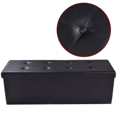 Costway 45''x15''x15'' Large Folding Storage Faux Leather Ottoman Pouffe Box Stool Black 2 Costway 45''x15''x15'' Large Folding Storage Faux Leather Ottoman Pouffe Box Stool Black - Image 2