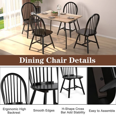 Costway Set Of 2 Vintage Windsor Dining Side Chair Wood Spindleback Kitchen Room BlackWhite 2 Costway Set Of 2 Vintage Windsor Dining Side Chair Wood Spindleback Kitchen Room BlackWhite - Image 2