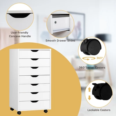 Costway 7 Drawer Chest Storage Dresser Floor Cabinet Organizer With Wheels White 3 Costway 7 Drawer Chest Storage Dresser Floor Cabinet Organizer With Wheels White - Image 3
