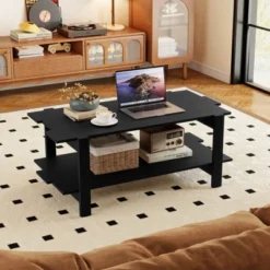 Costway 2-Tier Coffee Table Irregular Center Table With Open Storage Shelf Cocktail Table Walnut/Black/Brown/White -Costway GUEST 4abc4c01 6101 4d2f 8a29 cfc551363deb