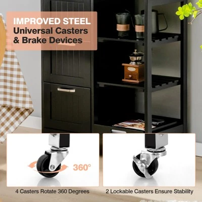 Costway Rolling Kitchen Island Utility Storage Cart W/ 3 Storage Drawers & Shelves White/Black 6 Costway Rolling Kitchen Island Utility Storage Cart W/ 3 Storage Drawers & Shelves White/Black - Image 6