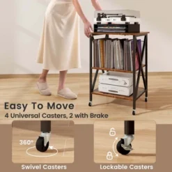 Costway Record Player Stand Vinyl Record Storage Table Holds Up To 120 Vinyl Records Grey/Coffee -Costway GUEST 4b4cff4f 0d91 4640 838f 98db605059d0