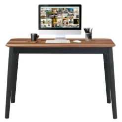 Costway Mid Century Modern Rectangular Dining Room Table W/ Solid Wooden Legs Walnut