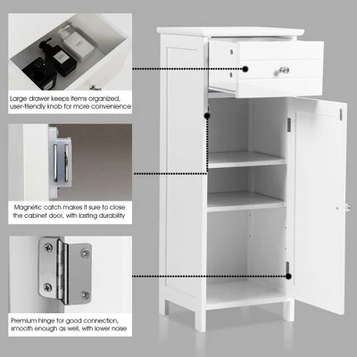 Costway Wooden Bathroom Floor Storage Cabinet Organizer With Drawer And Adjustable Shelf 8 Costway Wooden Bathroom Floor Storage Cabinet Organizer With Drawer And Adjustable Shelf - Image 8