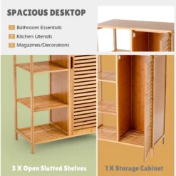 Costway Bathroom Cabinet Bamboo Storage Floor Cabinet W/ Single Door & 3 Open Shelves 15 Costway Bathroom Cabinet Bamboo Storage Floor Cabinet W/ Single Door & 3 Open Shelves -Costway GUEST 4bffde67 81d3 4c2b b4a7 90b0421da7a8