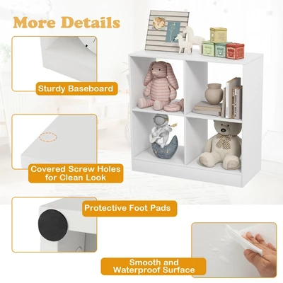 Costway Kids Toy Storage Organizer 4-Cube Wooden Display Bookcase With Anti-toppling Device 8 Costway Kids Toy Storage Organizer 4-Cube Wooden Display Bookcase With Anti-toppling Device - Image 8