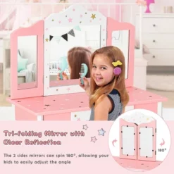 Costway Kids Vanity Princess Makeup Dressing Table Chair Set W/ Tri-folding Mirror -Costway GUEST 4c9b676a 678b 48c5 b3a5 b613a6fd9efd