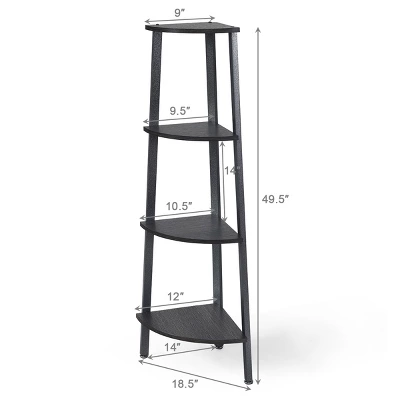 Costway 4-Tier Corner Shelf Metal Storage Rack Domestic Bookcase Display Stand Wood Grey 1 Costway 4-Tier Corner Shelf Metal Storage Rack Domestic Bookcase Display Stand Wood Grey