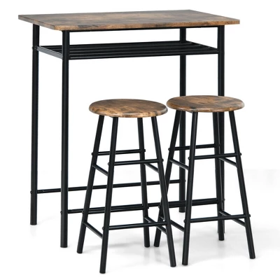 Costway 3 Pieces Bar Table Set Counter Height Dining Pub Table W/ 2 Stools 10 Costway 3 Pieces Bar Table Set Counter Height Dining Pub Table W/ 2 Stools - Image 10