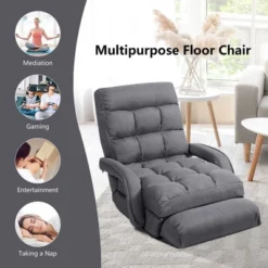 Costway Folding Floor Armchair W/ 6-position Adjustable Back & Lumbar Pillow RedGrey -Costway GUEST 4cbf3136 157c 49be 8417 991045ebda4d