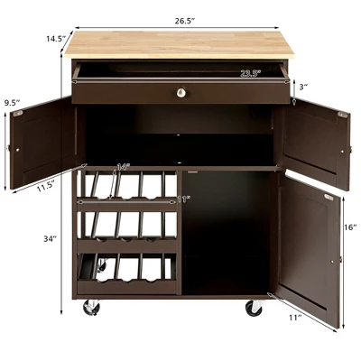 Costway Rolling Kitchen Island Serving Cart Storage Cabinet W/ Wine Rack 1 Costway Rolling Kitchen Island Serving Cart Storage Cabinet W/ Wine Rack