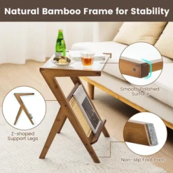 Costway Rattan Side Table Bamboo Accent Bedside Table With Tempered Glass Top Walnut/Natural 17 Costway Rattan Side Table Bamboo Accent Bedside Table With Tempered Glass Top Walnut/Natural -Costway GUEST 4dbb5eae f545 4de1 94f2 cc035bdf14f8