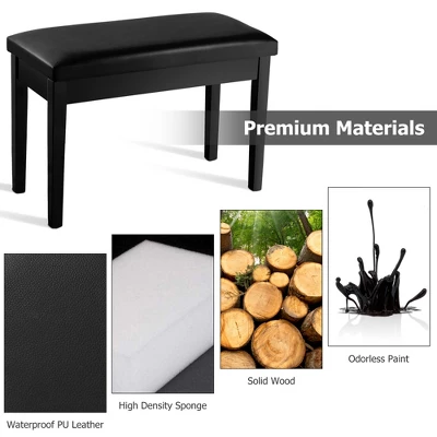 Costway PU Leather Piano Bench Padded Double Duet Keyboard Seat Storage Black 7 Costway PU Leather Piano Bench Padded Double Duet Keyboard Seat Storage Black - Image 7