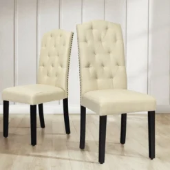 Costway Set Of 4 Tufted Dining Chair Upholstered W/ Nailhead Trim & Rubber Wooden Legs -Costway GUEST 4dd370ca a5fc 4984 a3ca d08166d06af5