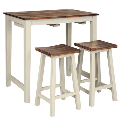 Costway 3-Piece Bar Table Set Counter Pub Table& 2 Saddle Bar Stools W/ Hanging Design 4 Costway 3-Piece Bar Table Set Counter Pub Table& 2 Saddle Bar Stools W/ Hanging Design - Image 4