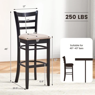 Costway Set Of 4 Bar Stools 31'' Kitchen Dining Chairs With Ergonomic Backrest & Footrest 2 Costway Set Of 4 Bar Stools 31'' Kitchen Dining Chairs With Ergonomic Backrest & Footrest - Image 2