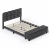 Costway Full Upholstered Bed Frame With Ottoman Storage Linen Button Tufted Headboard