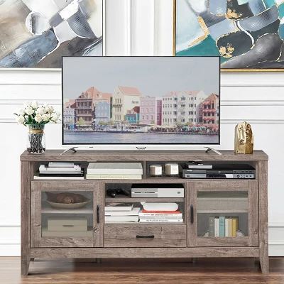 Costway TV Stand Tall Entertainment Center Hold Up To 65'' TV W/ Glass Storage & Drawer 3 Costway TV Stand Tall Entertainment Center Hold Up To 65'' TV W/ Glass Storage & Drawer - Image 3