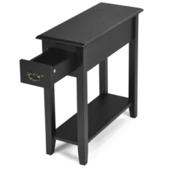 Costway 2 Tier End Bedside Sofa Side Table Narrow Nightstand W/Drawer &Shelf Black -Costway GUEST 4f62cad0 e6bb 4aab 9d25 021b0b15ccc6