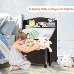 Costway Kids Wooden Toy Storage Unit Organizer W/Rolling Toy Box & Plastic Bins NaturalEspresso -Costway GUEST 4fc34305 9481 40cd bed5 35dcd736d6c9