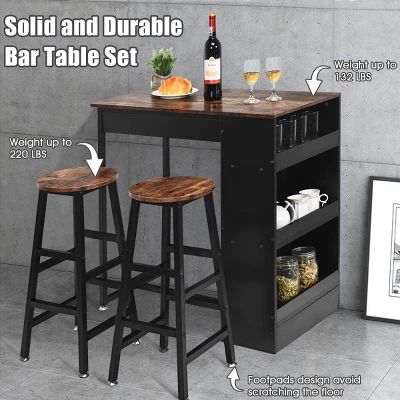 Costway 3 Pieces Bar Table Set Industrial Counter With Storage Black 3 Costway 3 Pieces Bar Table Set Industrial Counter With Storage Black - Image 3