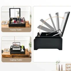 Costway 2-in-1 Vanity Dresser W/ Flip-Top Mirror Tabletop Storage Box Makeup Laptop Black -Costway GUEST 502d866a 8818 48c1 955d 6081a6767175