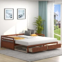 Costway Twin To King Daybed With 2 Drawers Wooden Sofa Bed For Bedroom Living Room White/Cherry 18 Costway Twin To King Daybed With 2 Drawers Wooden Sofa Bed For Bedroom Living Room White/Cherry -Costway GUEST 50325a4e 1a40 4c3d b6d4 abd4559949ea