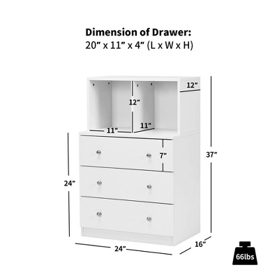 Costway 3 Drawer Dresser W/ Cubbies Storage Chest For Bedroom Living Room White/Black/Grey 2 Costway 3 Drawer Dresser W/ Cubbies Storage Chest For Bedroom Living Room White/Black/Grey - Image 2