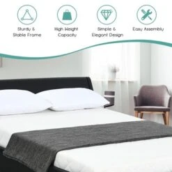 Costway Queen Faux Leather Upholstered Platform Bed Adjustable Headboard Black -Costway GUEST 506b392f 79b4 4a05 b069 f5f2c4f9c310