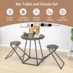 Costway 3-Piece Bar Table Set Round Pub Dining Table & 2 Foldable Stools W/ Metal Frame 12 Costway 3-Piece Bar Table Set Round Pub Dining Table & 2 Foldable Stools W/ Metal Frame -Costway GUEST 509286ee 3b75 4ffe ae37 1a7ad0f762fa