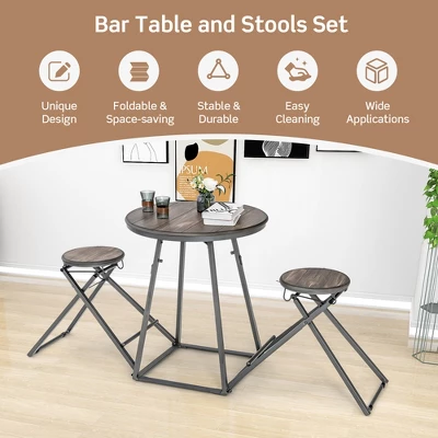 Costway 3-Piece Bar Table Set Round Pub Dining Table & 2 Foldable Stools W/ Metal Frame 4 Costway 3-Piece Bar Table Set Round Pub Dining Table & 2 Foldable Stools W/ Metal Frame - Image 4
