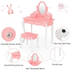Costway Kids Vanity Princess Makeup Dressing Table Stool Set W/ Mirror Drawer 17 Costway Kids Vanity Princess Makeup Dressing Table Stool Set W/ Mirror Drawer -Costway GUEST 50a8f183 57bf 47f4 8cc5 7e6b12c133fa