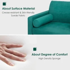 Costway Modern Loveseat 2-Seat Sofa Couch W/ 2 Bolsters Side Storage Pocket Teal -Costway GUEST 50fee9eb b810 4569 860b 8b234274ce99