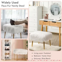 Costway Faux Fur Vanity Stool Square Furry Ottoman W/ Golden Metal Legs -Costway GUEST 513d7419 8187 45f6 ac88 f3664403f075