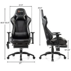 Costway Massage Gaming Chair Adjustable Reclining Racing Chair W/Headrest&Footrest GrayBlack