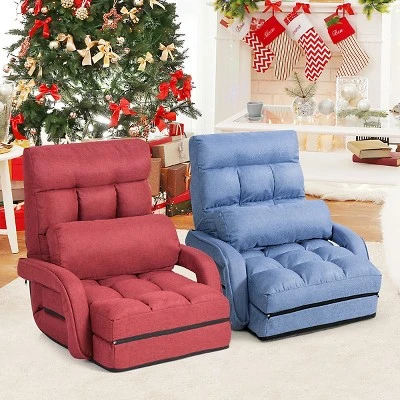 Costway Folding Floor Armchair W/6-position Adjustable Back & Lumbar Pillow Red 1 Costway Folding Floor Armchair W/6-position Adjustable Back & Lumbar Pillow Red