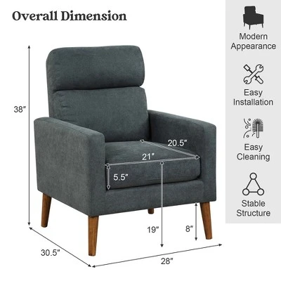 Costway Accent Arm Chair Modern Lint Fabric Sofa Chair W/Solid Wood Legs For Living Room 2 Costway Accent Arm Chair Modern Lint Fabric Sofa Chair W/Solid Wood Legs For Living Room - Image 2