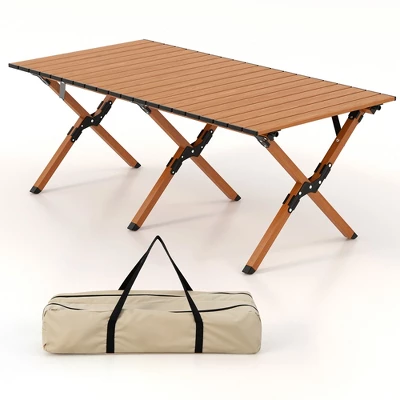 Costway Folding Aluminum Camping Table With Carry Bag Roll-Up Picnic Table With Wood Grain 9 Costway Folding Aluminum Camping Table With Carry Bag Roll-Up Picnic Table With Wood Grain - Image 9